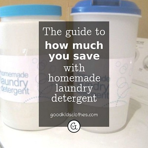 Homemade laundry detergent containers on top of washing machine