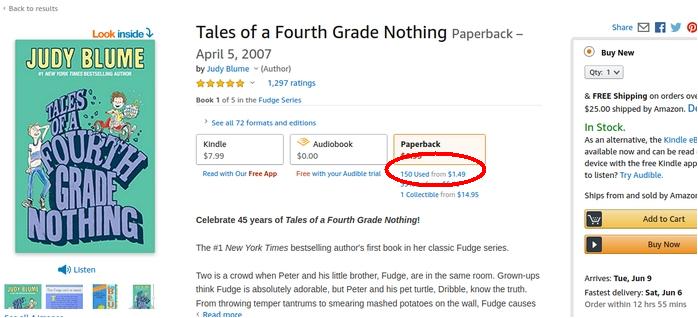 Screenshot of Amazon book listing showing where to click for the used version